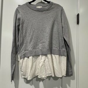 H&M Gray and White Crew Neck Sweater